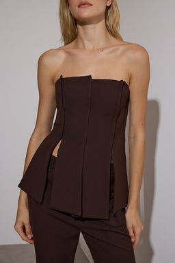 Kahverengi Limited Edition Fitted Straplez Dokuma Bluz TWOAW26BZ00155