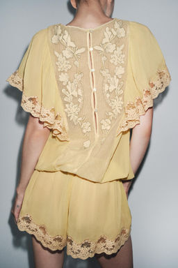 TULLE JUMPSUIT WITH EMBROIDERY AND BEADS - Zara фото 3