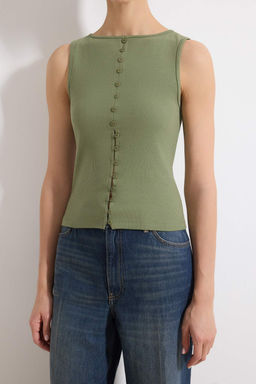 Haki Dugmeli Fitted/Vucuda Oturan Fitilli Esnek Orme Bluz TWOSS24BZ00306