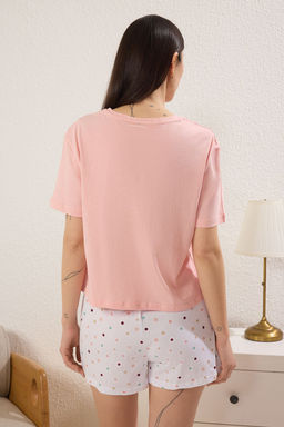 Trendyolmilla K?rm?z? %100 Pamuklu Kurdele/Fiyonklu Kalpli Sortlu Orme Pijama Tak?m? THMSS25PT00395  фото 8