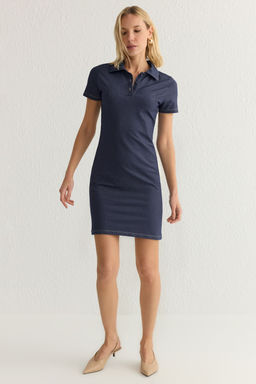 Indigo Bodycone/Vucuda Oturan Polo Yaka Mini Orme Elbise TWOSS25EL00068
