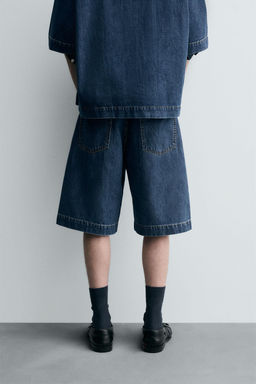 PLEATED RELAXED FIT DENIM BERMUDA SHORTS - Zara фото 3