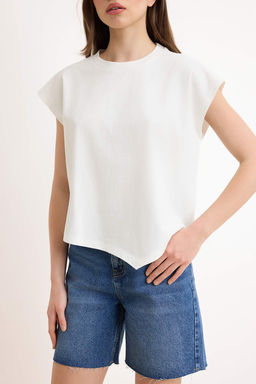 Ekru Duz Relaxed Bisiklet Yaka Dusuk Kol K?sa %100 Pamuk Orme T-Shirt TWOSS26TS00253 - Trendyolmilla фото 3