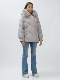 Полупальто женское зимние с мехом песец люкс класса серого цвета 6227Sr - Mtforce фото 4
