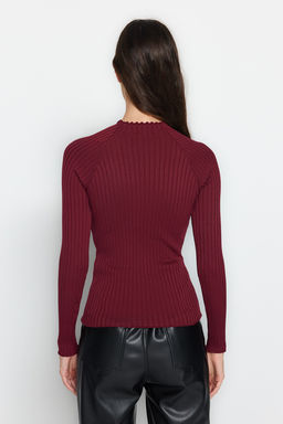 Bordo Pencere/Cut Out Aksesuar Detayl? Triko Kazak TWOAW24KZ00225 - Trendyolmilla фото 5
