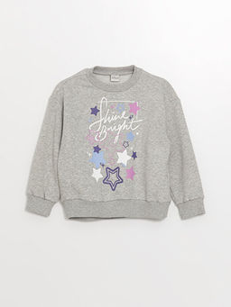 Bisiklet Yaka Bask?l? Uzun Kollu K?z ?ocuk Sweatshirt