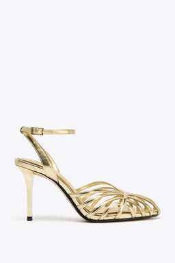 METALLIC HIGH-HEEL CAGE SANDALS - Zara фото 8