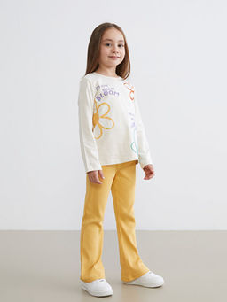 Bisiklet Yaka Bask?l? K?z ?ocuk Ti??rt ve Tayt