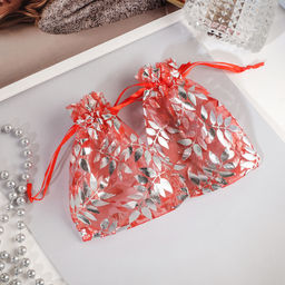 Цена за 100 шт. Мешочек подарочный Веточки 10x12, цвет красный с серебром - Simaland фото 3