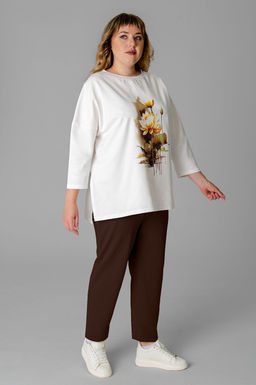 Арт. 2377 Костюм с брюками женский 52-60 (5 шт) Цвет:молочный,темно-коричневый