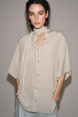CAMISA FLUIDA LAZADA ZW COLLECTION / Beige - Zara фото 2