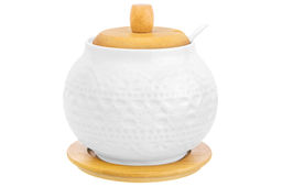 Сахарница Elan Gallery Белое кружево 620 мл с ложкой и деревянной крышкой на подставке  фото 6