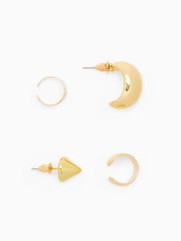 Серьги и кафф QF Объёмные фигуры, набор 4 шт. цвет золото