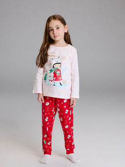 Bisiklet Yaka Y?lba?? Temal? K?z ?ocuk Pijama Tak?m?