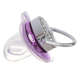 Соска - пустышка силиконовая ортодонтическая M&B «LITTLE PRINCESS», от 6 мес., с колпачком, держатель - цепочка, розовый/серебро, стразы