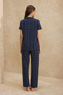 Lacivert Pamuklu Likral? Puantiyeli Orme Pijama Tak?m? THMSS26PT00022 - Trendyolmilla фото 12