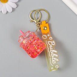 Брелок резина с карабином, ремешком «Стакан лимонада» водный с глиттером 4×6×6 см