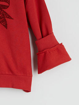 Bisiklet Yaka Fiyonk Bask?l? K?z ?ocuk Sweatshirt