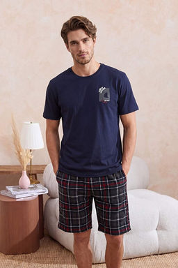 Lacivert Regular Kesim K_pek Bal___ Bask_l_ Ekose _rme Pijama Tak_m_ TMNSS26PT00060