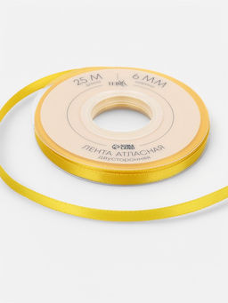 Цена за 2 шт. Лента атласная TEIRA, двухсторонняя, 6 мм, 25±1 м, жёлтая №0645