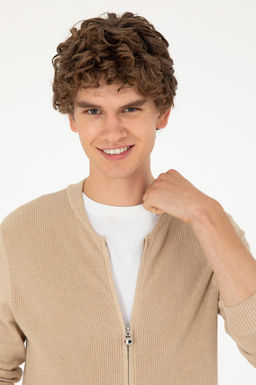 Мужской базовый трикотажный кардиган песочного меланжа - U.s. polo assn фото 2