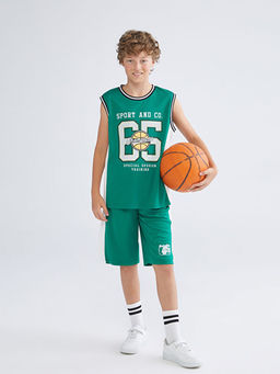 Bisiklet Yaka Bask?l? Erkek ?ocuk Atlet