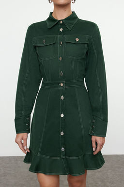 TRENDYOLMILLA Haki Dugme ve Dikis Detayl? Mini Dokuma Gomlek Elbise TWOAW23EL01424 фото 3