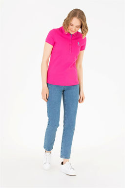 U. S. Polo Assn Женская базовая футболка цвета фуксии с воротником-поло - U.s. polo assn фото 10