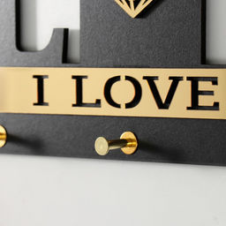 Настенные крючки декоративные Дом с сердцем, ключница, дерево, чёрный, зеркальный, 2.8?33.8?16.8 см