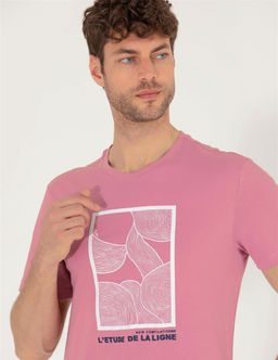 Pembe Slim Fit Bask_l_ Bisiklet Yaka Ti__rt - Pierre cardin фото 3