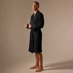 Халат вафельный мужской SL HOME: Boho «Дарк Маре», размер M, хлопок 100%, чёрный