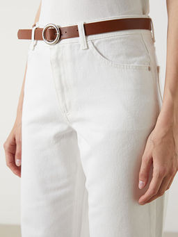 Beli Kemerli Wideleg Kad?n Jean Pantolon