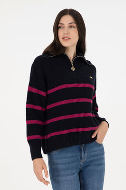 Женский темно-синий свитер с v-образным вырезом Неожиданная скидка в корзине