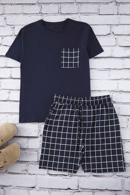 TRENDYOL MAN Lacivert Regular Fit Ekose Orme Sortlu Pijama Tak?m? TMNSS25PT00034 - Trendyolmilla фото 3