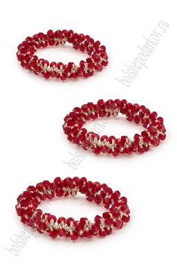 Резинки с бусинами для волос 5 см (3 шт) SF-8011, красный