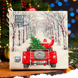 Цена за 2 шт. Салфетки новогодние бумажные Home Collection Дед Мороз в пути, 3 слоя, 33?33 см, 20 шт.