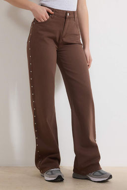 Kahverengi D_K_ML_ Trok Detayl_ Y_ksek Bel %100 Pamuk Wide Leg Jeans TWOSS26JE00065 - Trendyolmilla фото 4
