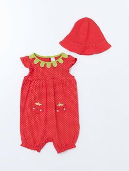 ?ilek Desenli K?z Bebek ?apka ve Tulum 2li Tak?m