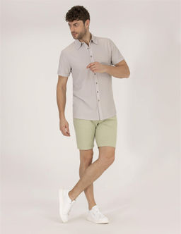 A__k Ye_il Slim Fit Keten Kar___ml_ Bermuda _ort