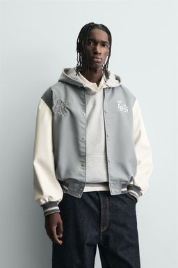 CONTRAST EMBROIDERED BOMBER JACKET