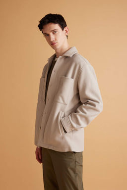 Шерстяная куртка-рубашка с воротником-поло Relax Fit - Defacto фото 3