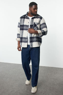 TRENDYOL MAN Buyuk Beden Ekru Oversize K?sl?k Kareli Oduncu Gomlek Ceket TMNAW25AX00009
