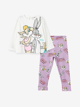 Bisiklet Yaka Lola Bunny Bask?l? Uzun Kollu K?z Bebek Sweatshirt ve E?ofman Alt? 2li Tak?m