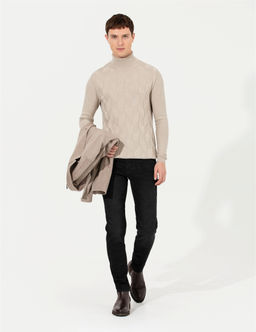 Kum Melanj Slim Fit Bal_k__ Yaka Triko Kazak