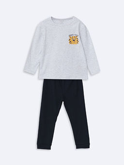 Bisiklet Yaka Bask?l? Erkek Bebek Sweatshirt ve E?ofman Alt 2li Tak?m