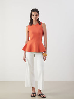 Bisiklet Yaka Peplum Triko Bluz
