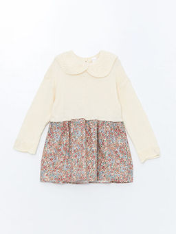 Bebe Yaka Uzun Kollu ?i?ekli K?z Bebek Elbise