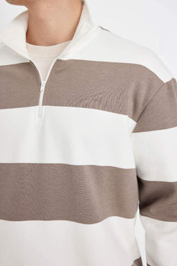 Толстовка в полоску с воротником на молнии свободного кроя - Defacto фото 8