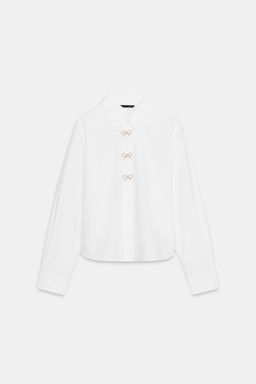 POPLIN SHIRT WITH RHINESTONE BUTTONS