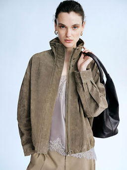 Dik Yaka Oversize Kad?n S?et G?r?n?ml? Ceket